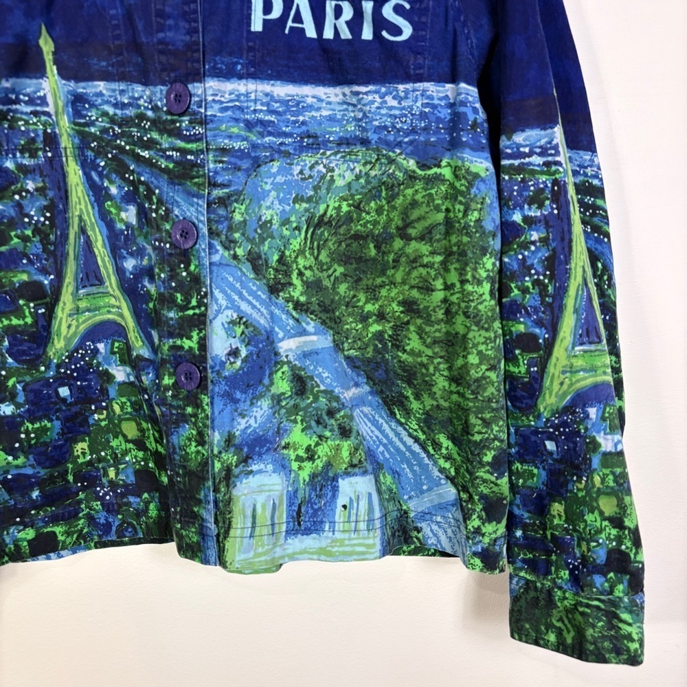Vintage Paris Painting Purple Cotton Jean Jacket Artsy Artscapes Novelty Travel - Picture 2 of 9